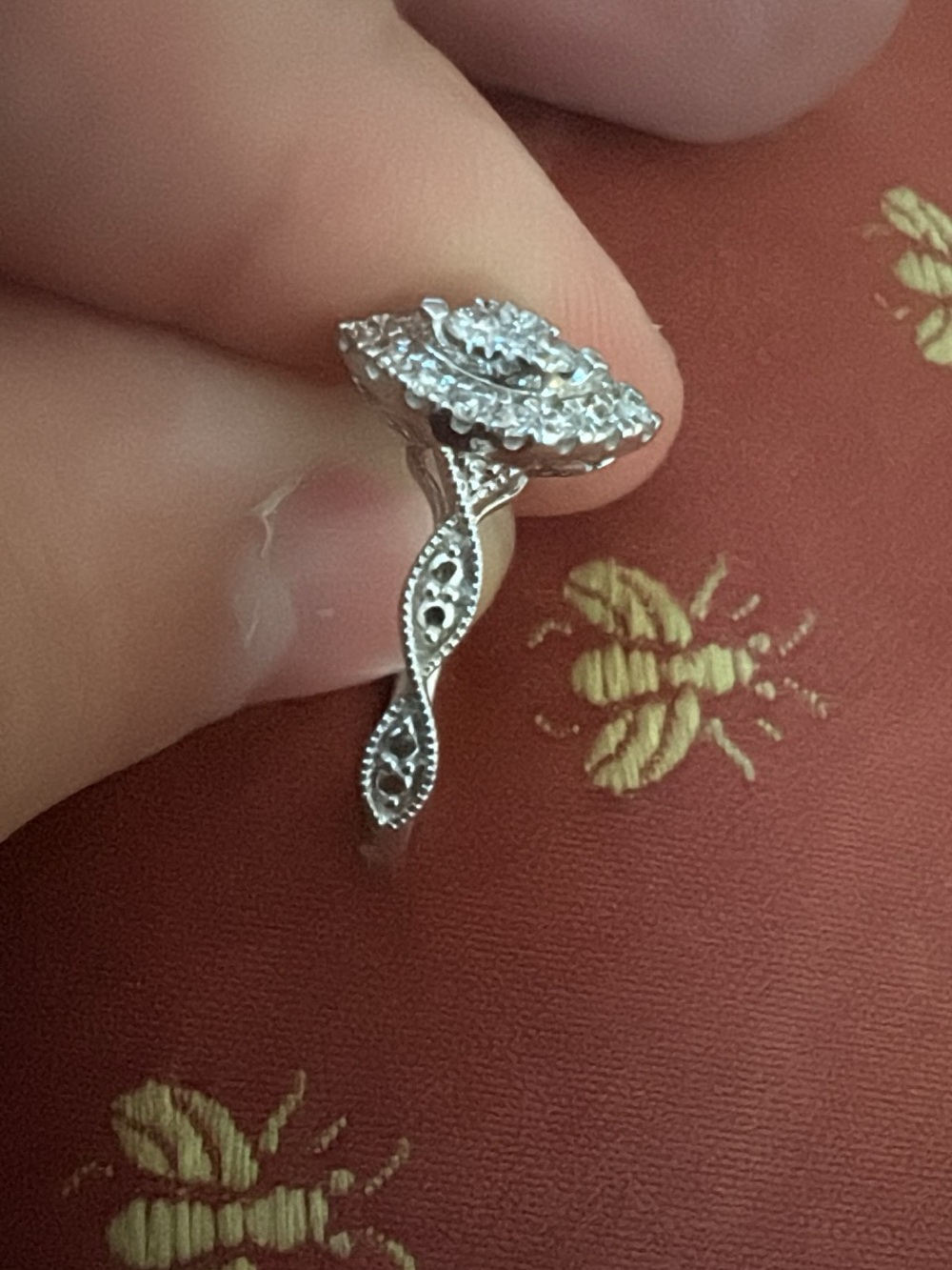 Silver Marquise Halo Diamond Cluster Ring - White - Picture 3 of 4